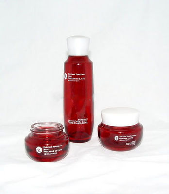 Emulsione personalizzata Bottiglia di vetro cosmetica rossa e barattoli 130ML 100ML 50ML 30ML